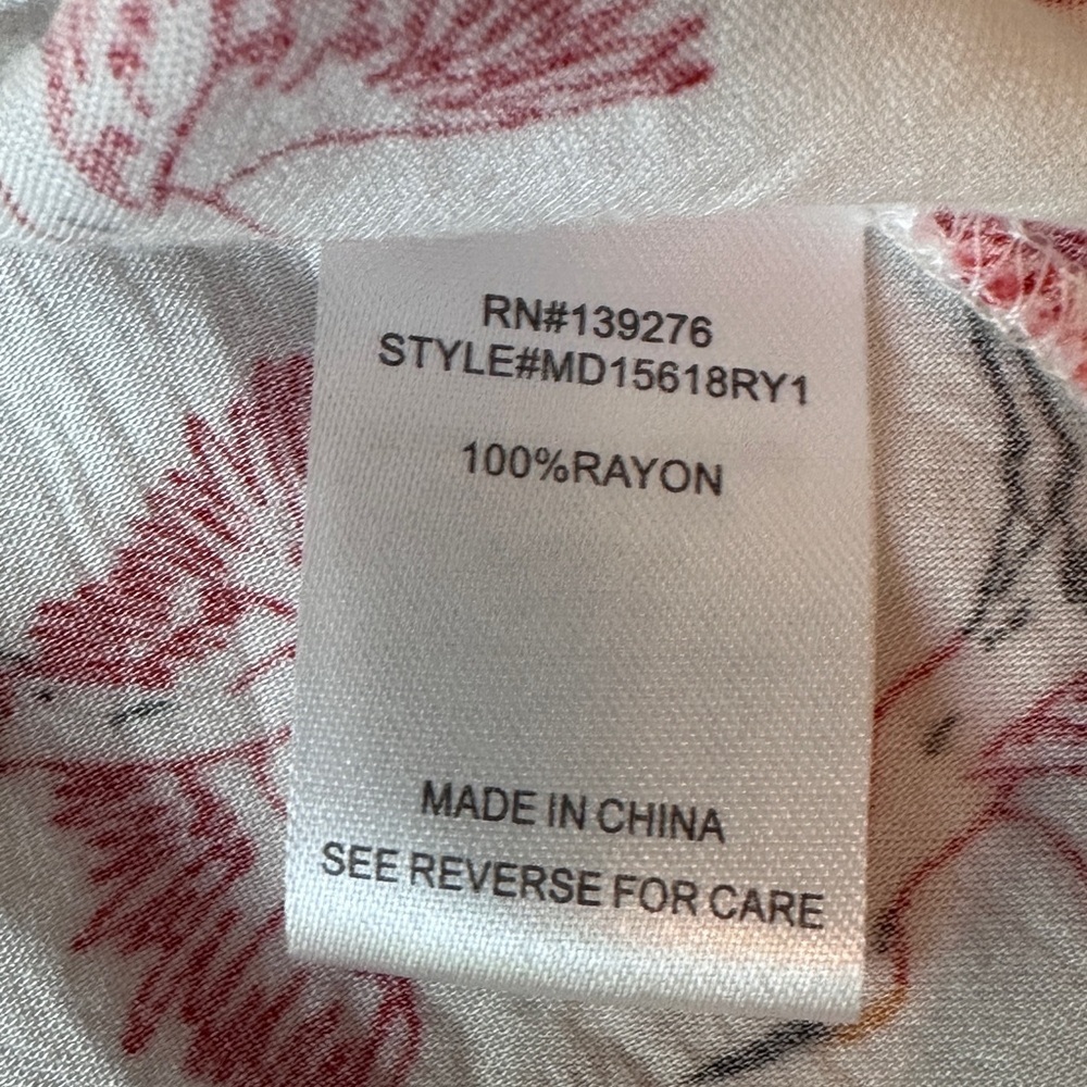 My Danielle White & Red Bird Print Blouse - Size L Lightweight Crane Office - Picture 6 of 8